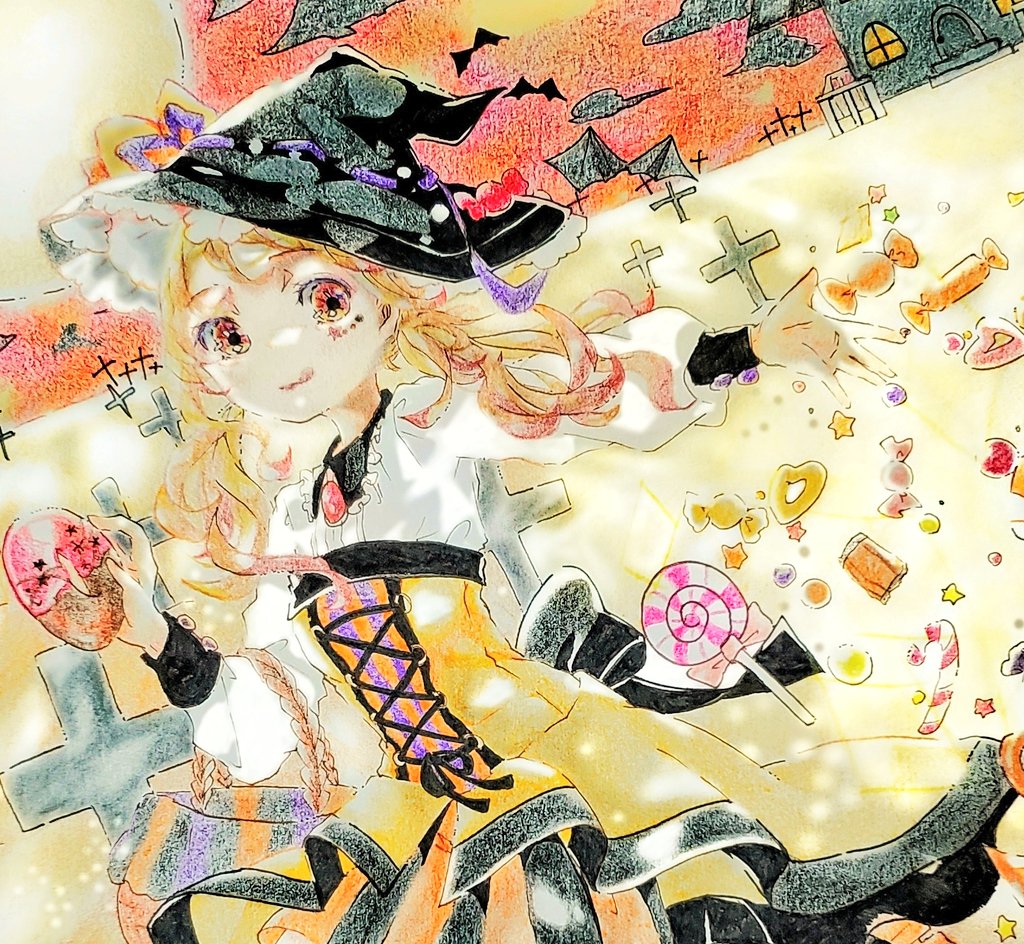 1girl candy food hat witch hat tongue halloween  illustration images
