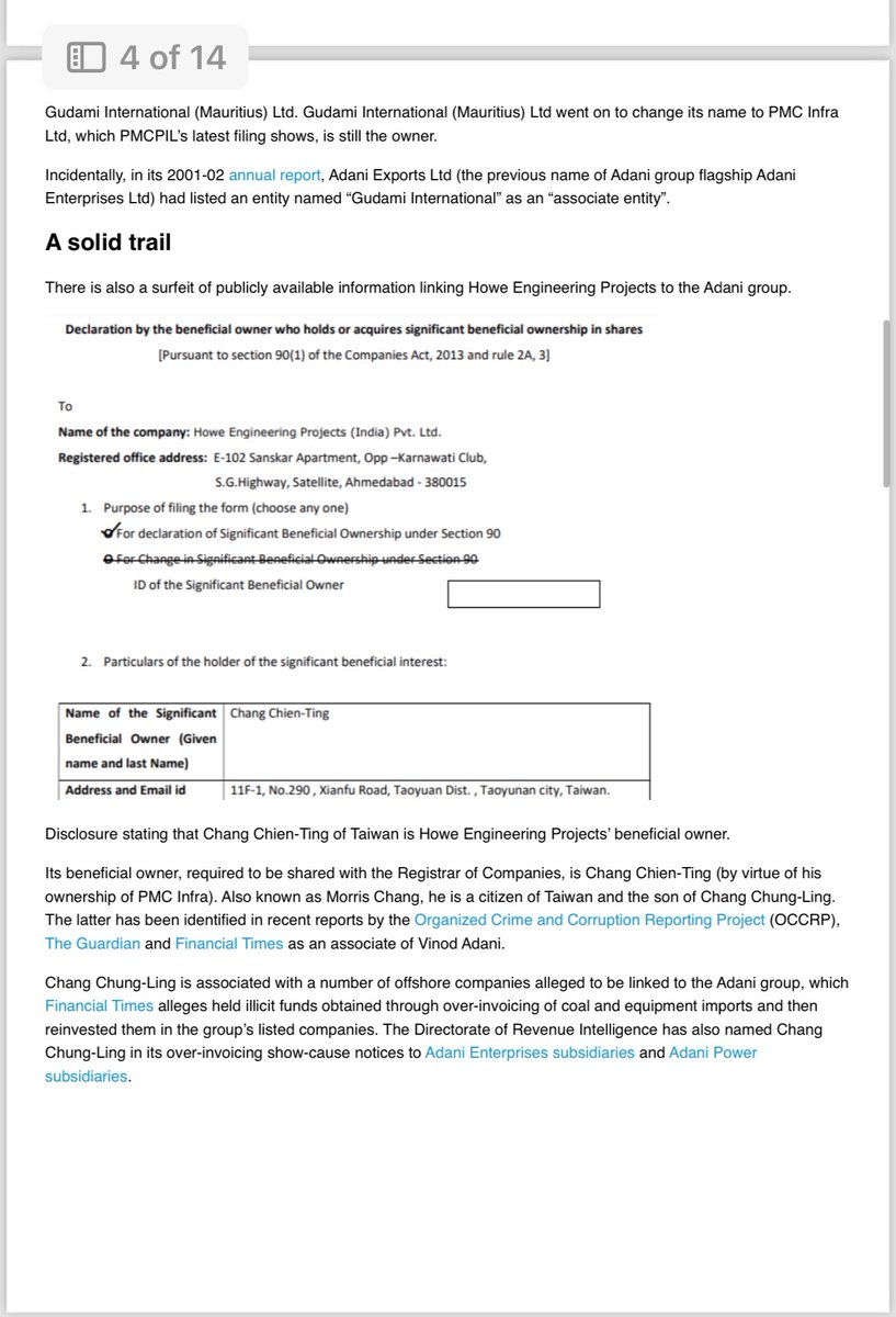 Real story needing desperate distraction:
Adani has clear multiple  links to
EPC contractor Howe. Misled public investors, SEBI, stock exchanges & auditor Deloitte who quit when they found out. Adani said Howe not related party just like he said brother Vinod wasn’t one. (1/3)