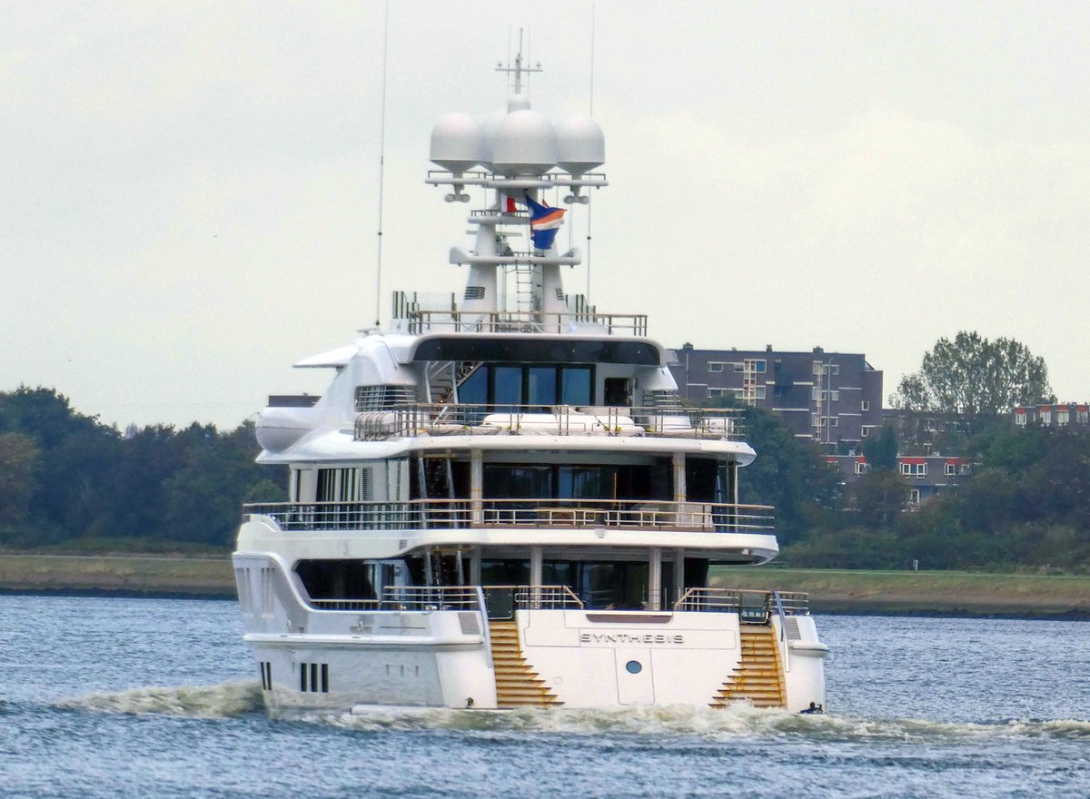 The 74m/ 242ft Amels Holland built Synthesis, which had sea trials, as seen by Jan in Rozenburg yesterday. Photos by Jan Oosterboer. #Synthesis #AmelsHolland #Oceanco #DamenYachting #JanOosterboer