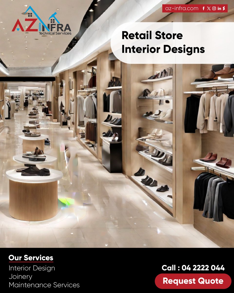 At AZ Infra, we specialize in creating retail spaces that are both visually appealing and functional. 

#retaildesign #commercialinteriordesign #AZInfra #retailbusiness #retailstore #interiordesign #interiordesigner #retailmarketing #visualmerchandising #retailbranding