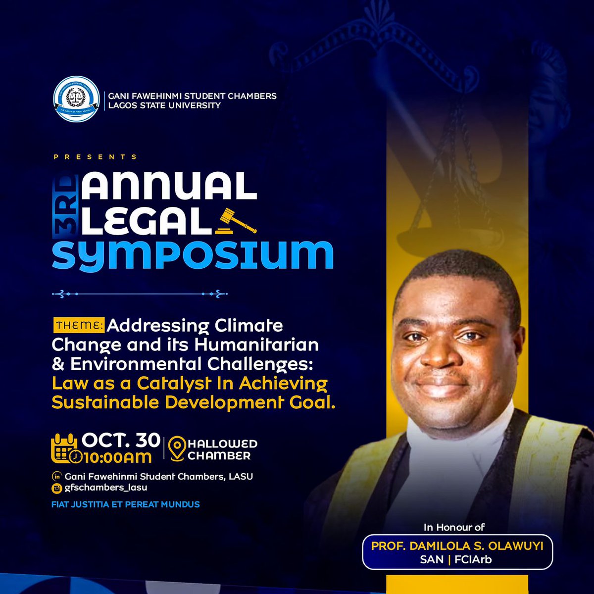 The event addressed Climate Change and its Humanitarian and Environmental Challenges, with Law as a catalyst in achieving the Sustainable Development Goal.

During the symposium, our YMC Chair, Joshua Daranijo, represented our President...

<a href="/daranijosh/">Joshua Olajide Daranijo</a> 

2/4