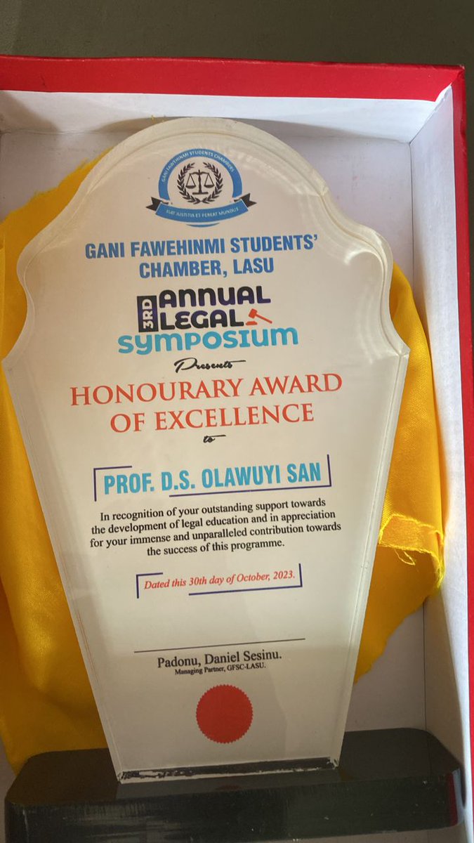 Yesterday, the Gani Fawehinmi Students' Chambers of the Lagos State University Faculty of Law organized a symposium in honour of our ILA-NG President, Prof Damilola S. Olawuyi, SAN, FCIArb. 
<a href="/dsolawuyi/">Damilola S. Olawuyi, SAN, FCIArb</a> <a href="/Nigeria_ILA/">ILA NIGERIA</a> 

1/4