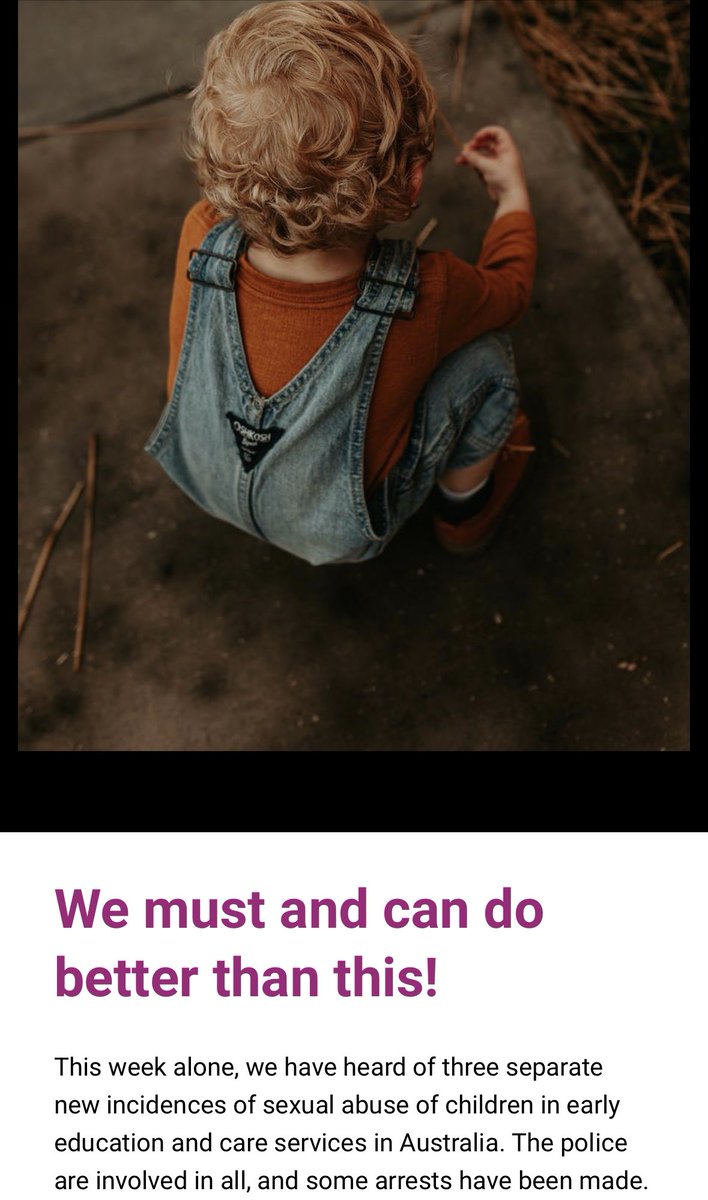 LisaJBryant's tweet photo. The early education and care sector must and can do better than this at protecting children from child sexual abuse.

https://t.co/2pIYogZU32 https://t.co/Oe1ELqYavK
