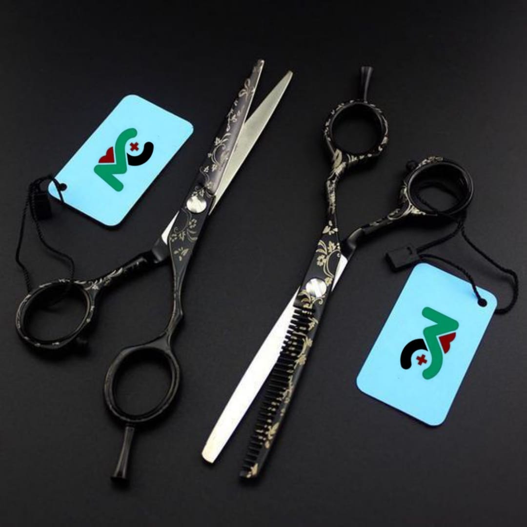 Barber scissor Professional Black Flower Hair Scissors Set For Barbers Size: Supplier details: Golden mode surgical.