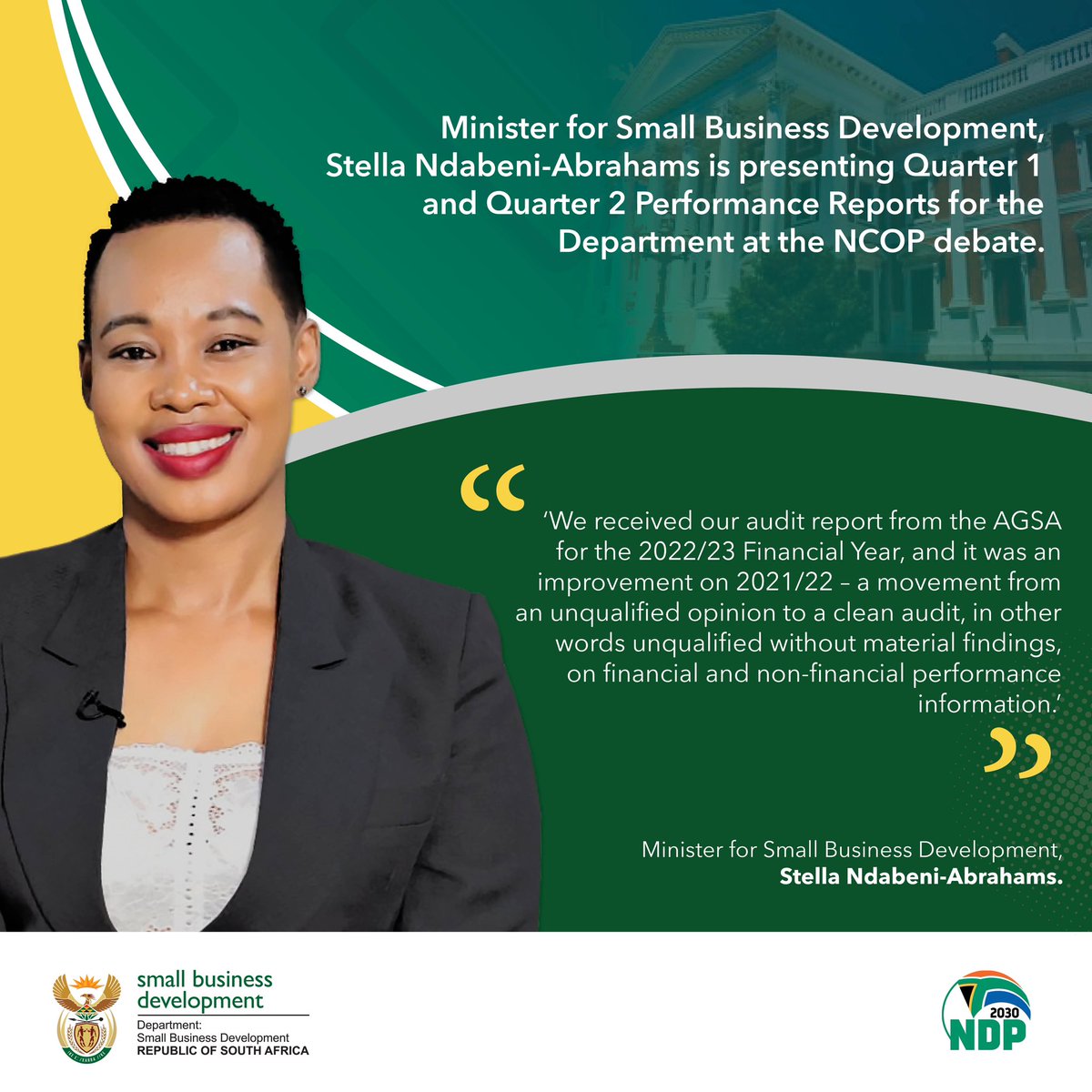 DSBD_SA's tweet photo. Minister Stella Ndabeni-Abrahams presenting Quarter 1 and Quarter 2 performance reports for the Department during the NCOP debate.

#NCOP #Parliament #performancereports https://t.co/iLK4zzQWXu