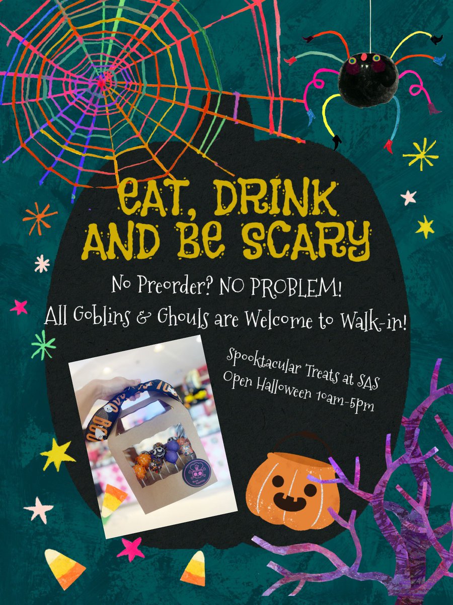 🎃 𝕳𝖆𝖕𝖕𝖞 𝕳𝖆𝖑𝖑𝖔𝖜𝖊𝖊𝖓👻

We’re open Halloween from 10am-5pm and we’re VERY PREPARED for walk-in customers!

We will have Fa-BOO-lous Cupcakes, Cake Pops, Cakesicles, and Macarons!

🧛‍♂️ We’re passing out complimentary Wax Vampire Teeth to ALL kiddos (costume or not) 🧛‍♀️