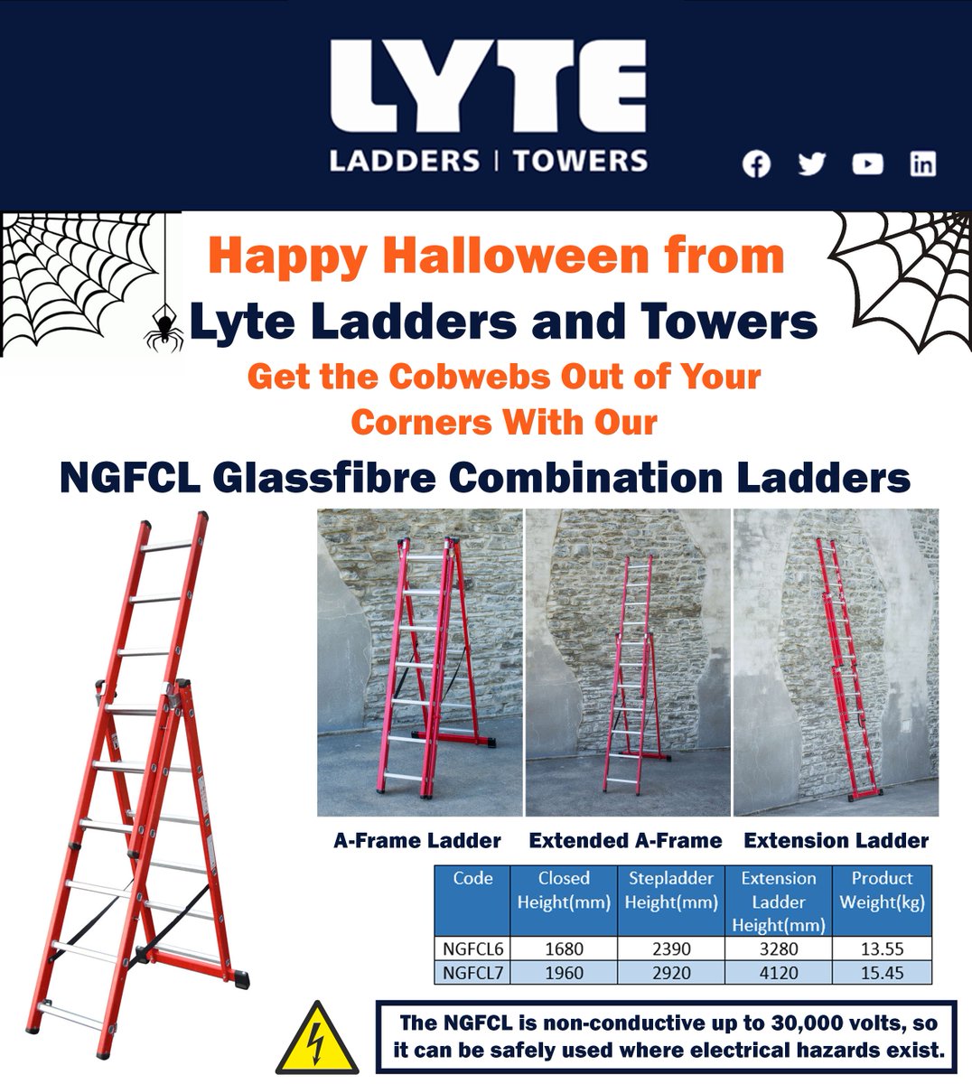 Wishing all our valued customers a happy and safe Halloween! 🎃🦇👻

Lyte Ladders has the extensive range of access equipment to help your customers with all their Autumn projects! 🍂

#ladders #accessequipment #workingatheight #trade #Halloween