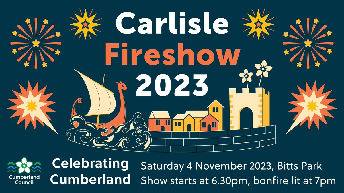 The #CarlisleFireshow returns on Saturday 4 November, taking place in Bitts Park. The sparkling #event, the first to be organised by @CumberlandCoun, will celebrate #Cumberland, the area, and its communities - tinyurl.com/fb484exr #Carlisle #Cumbria #family #fireworks