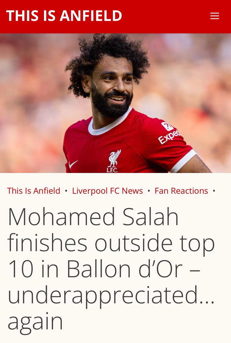 Mo Salah with or without Ballon d’Or you are among the GOAT for Liverpool and perhaps the Premier league, but most of all in the hearts of liverpool lovers! YNWA