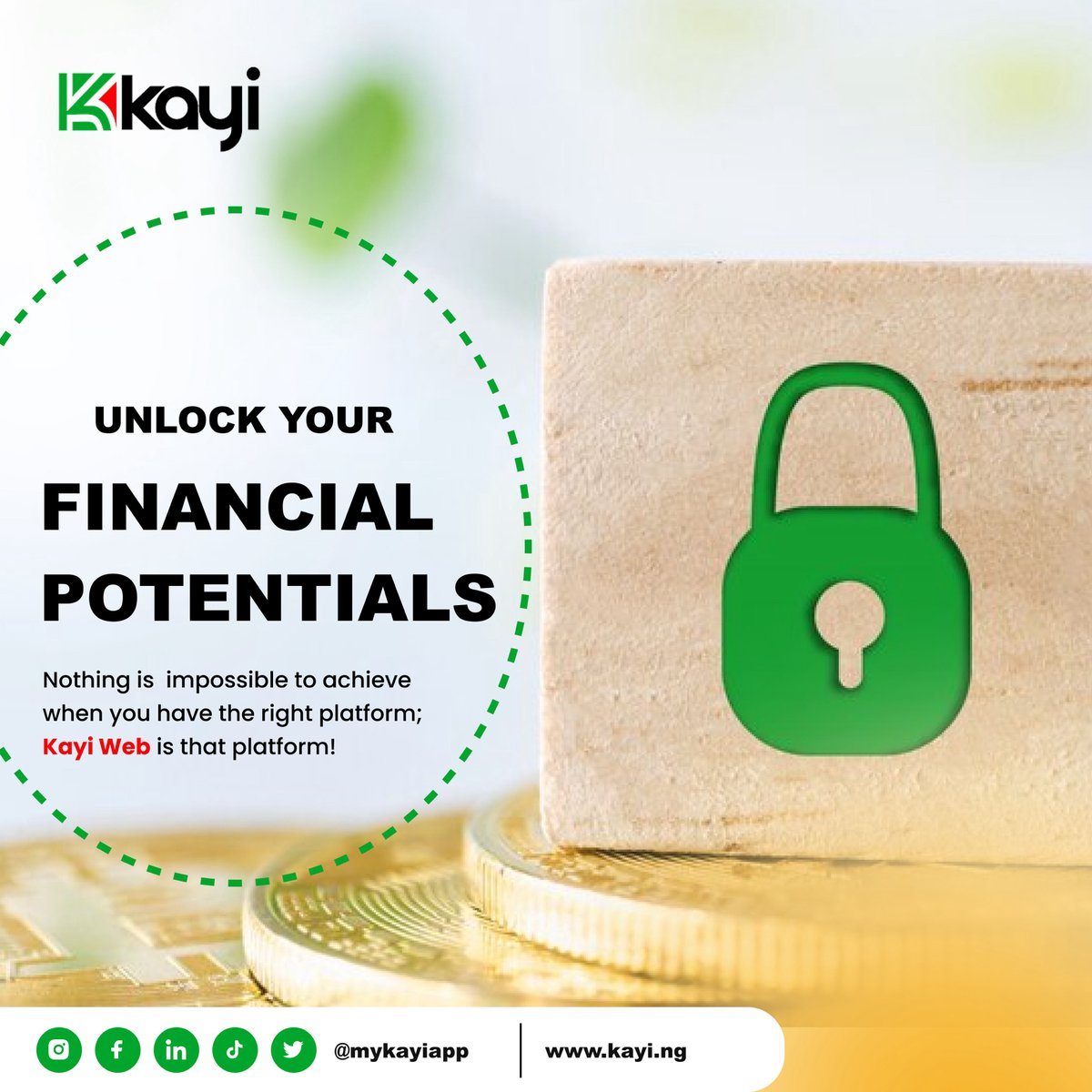 Unlock your financial potentials with Kayi!

#Mykayiapp
#Kayiway
#Digitalbanking
#safeandsecure
#guaranteedsafety