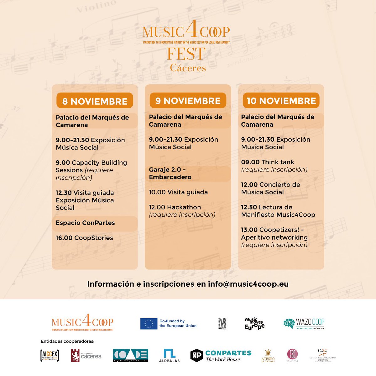 Cultur COOP (@culturcoop) on Twitter photo 🎶 ¡Descubre el <a href="/music4coop/">Music4Coop</a> Fest en Cáceres del 8-10 Nov! Música, cooperación y desarrollo local se unen. 🌟 Exposiciones, talleres, historias inspiradoras y más. 🎹🤝 Regístrate: info@music4coop.eu. ¡No te lo pierdas! #Music4CoopFest #MúsicaCooperativa #Cáceres 🎟️🎈 🎶 ¡Descubre el <a href="/music4coop/">Music4Coop</a> Fest en Cáceres del 8-10 Nov! Música, cooperación y desarrollo local se unen. 🌟 Exposiciones, talleres, historias inspiradoras y más. 🎹🤝 Regístrate: info@music4coop.eu. ¡No te lo pierdas! #Music4CoopFest #MúsicaCooperativa #Cáceres 🎟️🎈