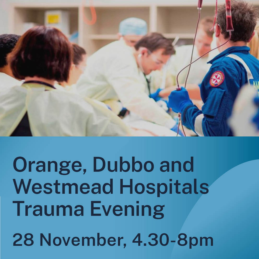 Join @nswitim on 28 November for a Trauma Evening with Orange, Dubbo and Westmead Hospitals. Face-to-face in Orange and livestreamed. Register now to hear from experienced trauma clinicians and join the discussion: bit.ly/3MpLeR7 #ITIM #trauma
