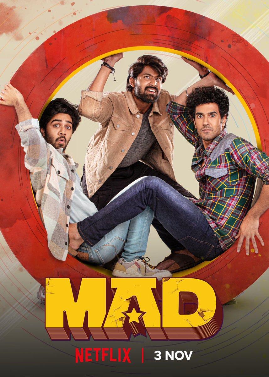 #Mad 
Streaming From Nov 3rd On #Netflix 
#MadOnNetflix

@kalyanshankar23 @vamsi84 #HarikaSuryadevara #SaiSoujanya @Fortune4Cinemas @SitharaEnts @adityamusic #MADTheMovie