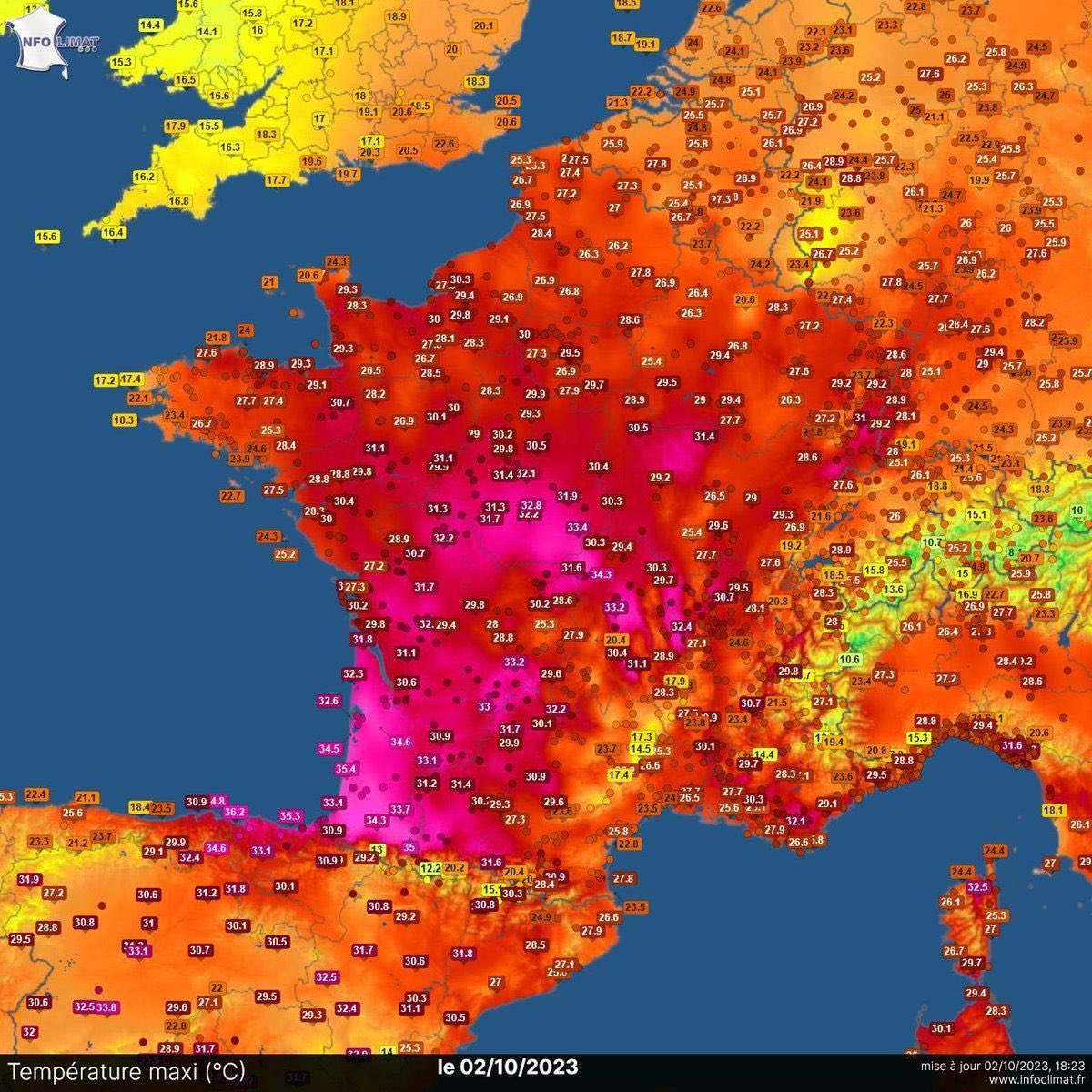 Temperatures in France soared as high as 35.8°C. It was the hottest temperature ever recorded in October in France. To reiterate - it was 35.8°C in France in OCTOBER!