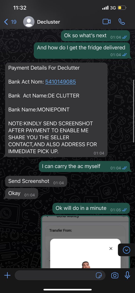 mopcomedian's tweet photo. @moniepointng  Please attend to this as urgent. 

I was scammed with this account , while I was trying to buy items online from the IG page ( @declutter_usedhomeitems) 
I sent total of 225k on Friday 

Bank Act Nom: 5410149085

Bank  Act Name:DE CLUTTER

Bank Name:MONIEPOINT https://t.co/La5WJSrqXH