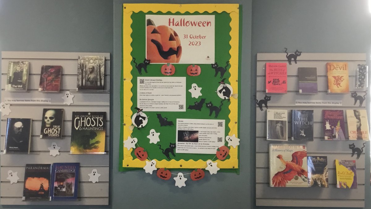 It's a bit spooky here in the Library - but don't be afraid! Our friendly staff will help you navigate the ghosts, ghouls and frighteningly good origami spiders to find the books you can borrow from our #Halloween book display 👻🎃🐈‍⬛🪦