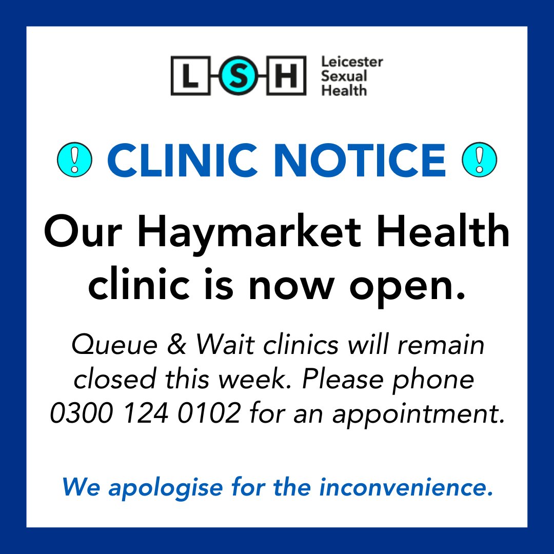 🚨 IMPORTANT SERVICE UPDATE: HAYMARKET CLINIC 🚨 Our Haymarket Health clinic and switchboard is back open from today (31st October). Queue & Wait clinics for Haymarket & Loughborough Health clinics remain cancelled this week. Call us on 0300 124 0102 for an appointment.