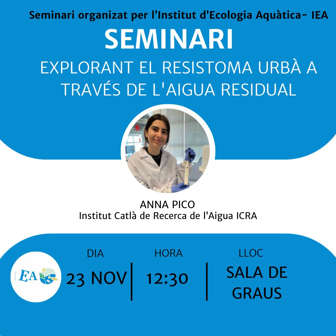 📣Aneu reservant el 23 de novembre pel pròxim seminari “Explorant el resistoma urbà a través de l’aigua residual” a càrrec de l’@Anna_Pico de @IcraWater 🗓️ 23/11/23 🕕 12:30 h 📍 Sala de Graus @UdGCiencies