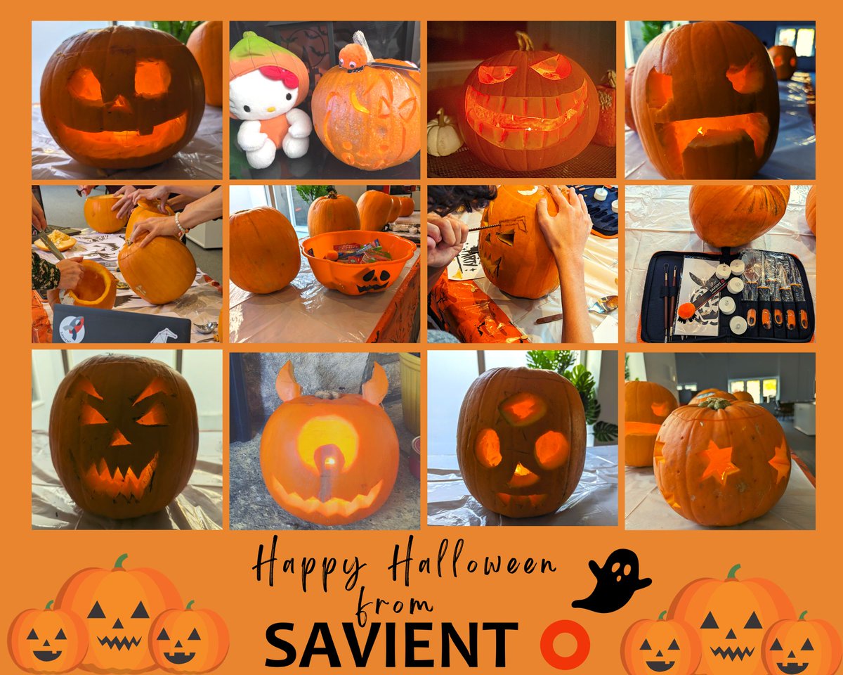 Happy Halloween 🎃 👻

For our social last Thursday the <a href="/SavientL/">Savient</a> team got creative for #Halloween2023

Check out the teams #Spooktacular #Halloween #pumpkincarving skills

Which pumpkin design do you think deserves a trick or treat?

#halloween2023 #creativedesign #socialevent