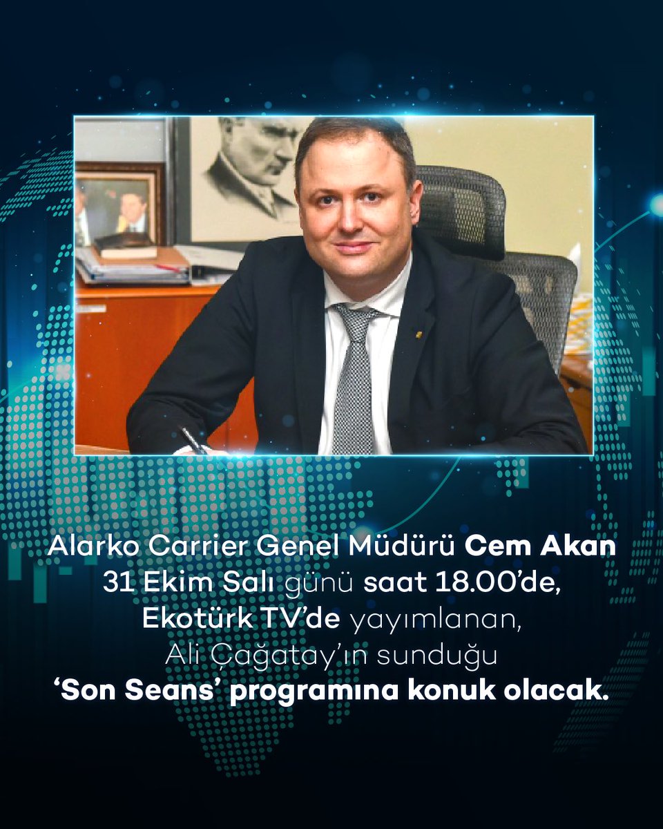 alarko_carrier's tweet photo. Alarko Carrier Genel Müdürü Cem Akan 31 Ekim Salı günü saat 18.00’de, Ekotürk TV’de yayımlanan, Ali Çağatay’ın sunduğu ‘Son Seans’ programına konuk olacak.
#AlarkoCarrier #EkotürkTV #SonSeans https://t.co/OJ8mwOjLBB