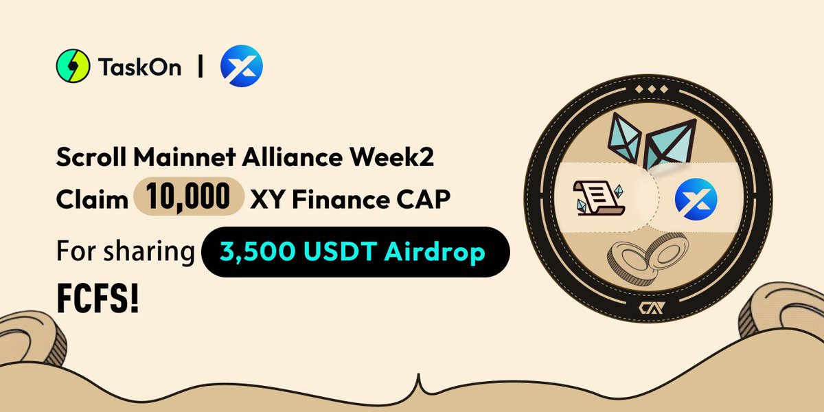 xyfinance's tweet photo. 🚀 Ready to win big? 3500 $USDT Prize Pool Awaits!

🥳@xyfinance has joined the #Scroll Mainnet Alliance Week on @taskonxyz!

🔽Get ready to participate and be one of the lucky winners to claim #limited XY Finance #CAP and share 3500 $USDT #FCFS 🔥

https://t.co/0CM92ZD4PK https://t.co/PrJS7j5wab
