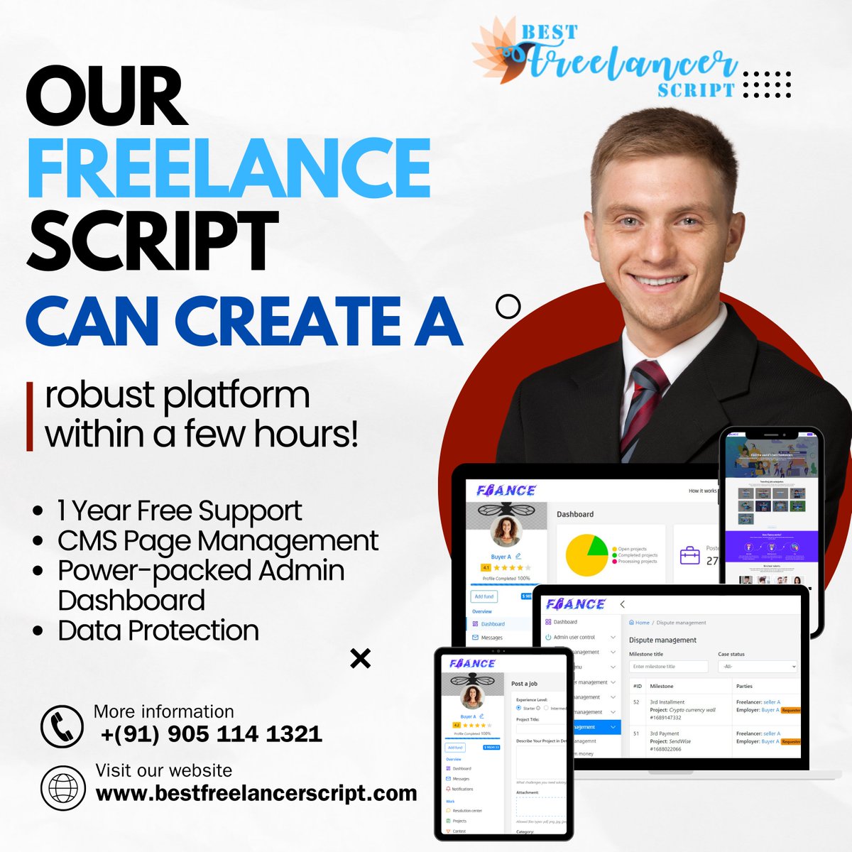 freelancerscrip's tweet image. When you implement our #Freelancescript for creating a marketplace platform, managing the website becomes easy. 
Moreover, the script offers complete security to the platform from malicious attempts. 
Need a trial? Get it for Free!
☎️ +91 90511 41321
🌐 bestfreelancerscript.com