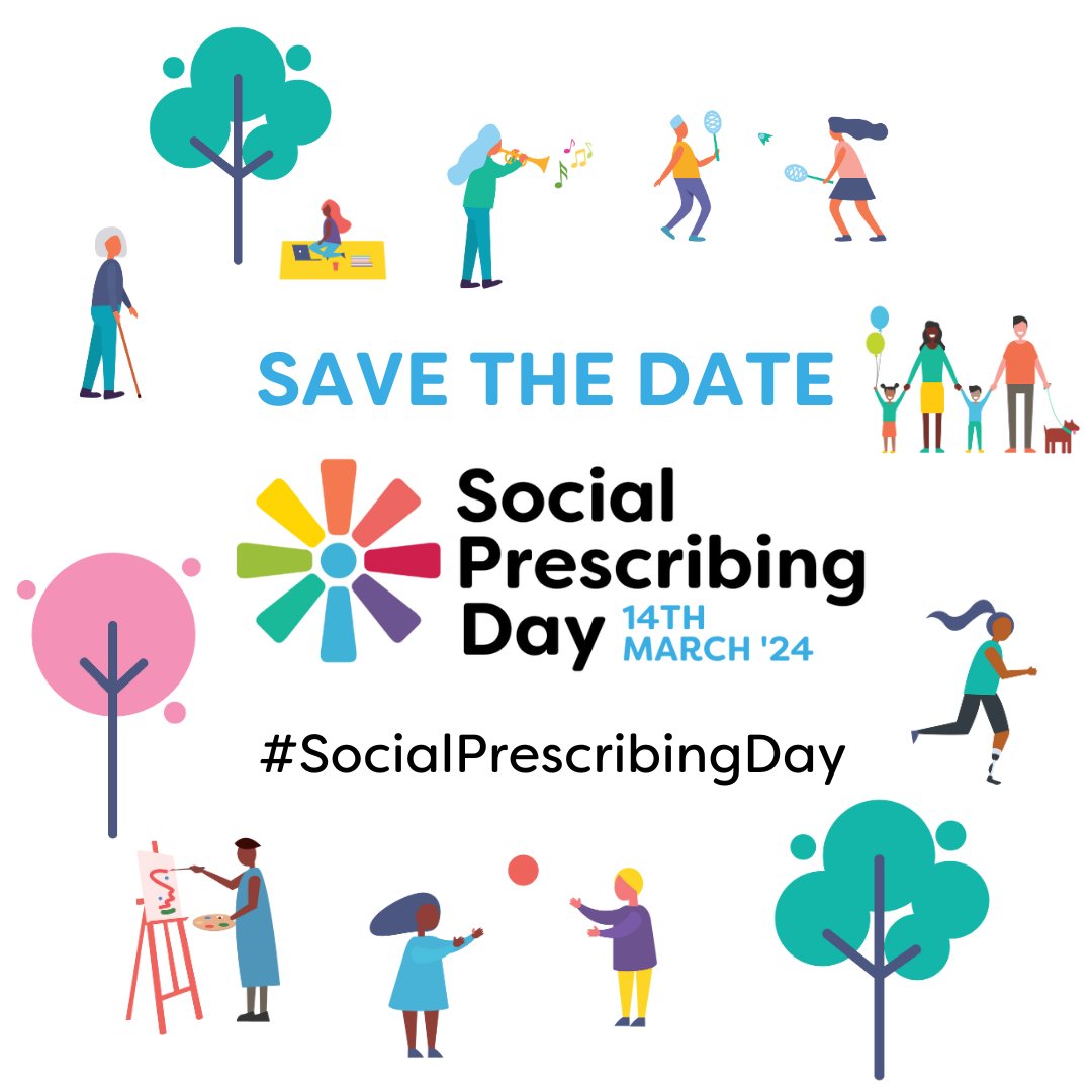 ❗ Save The Date for #SocialPrescribingDay❗ Social Prescribing Day, 2024 will be on the 14th March! Join us to raise awareness of what social prescribing is, how it works, and how it changes lives ❤️ Watch this space for updates. To find out more: bit.ly/3Qhsjt5