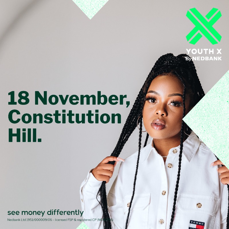 YouthXByNedbank's tweet photo. This is your sign to #UnlockYourX at #YX23. We have the hottest artists lined up, a keynote address, and much more! It’s going down on 18/11 at Constitution Hill from 13:00. Get your tickets today – Nedbank clients get 50% off.
