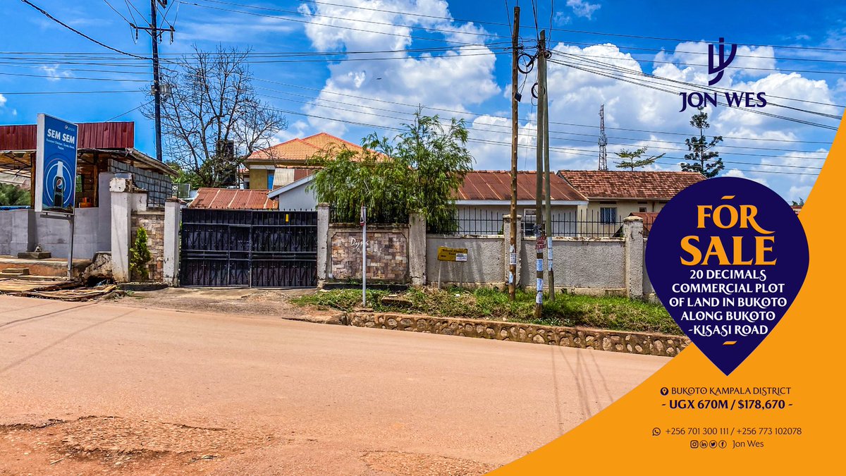 JonWesgroup's tweet photo. 20 Decimals Commercial Plot of Land For Sale along Bukoto-Kisasi road in Bukoto, Kampala District, Uganda🇺��

💰Price: UGX 670M ($178,670)

📍Location: Bukoto, Kampala District, Uganda 🇺🇬

#realestate #uganda #propertyinvestment  #ugandarealestate #kampala #buyland #investor https://t.co/b0RXWW0cBw
