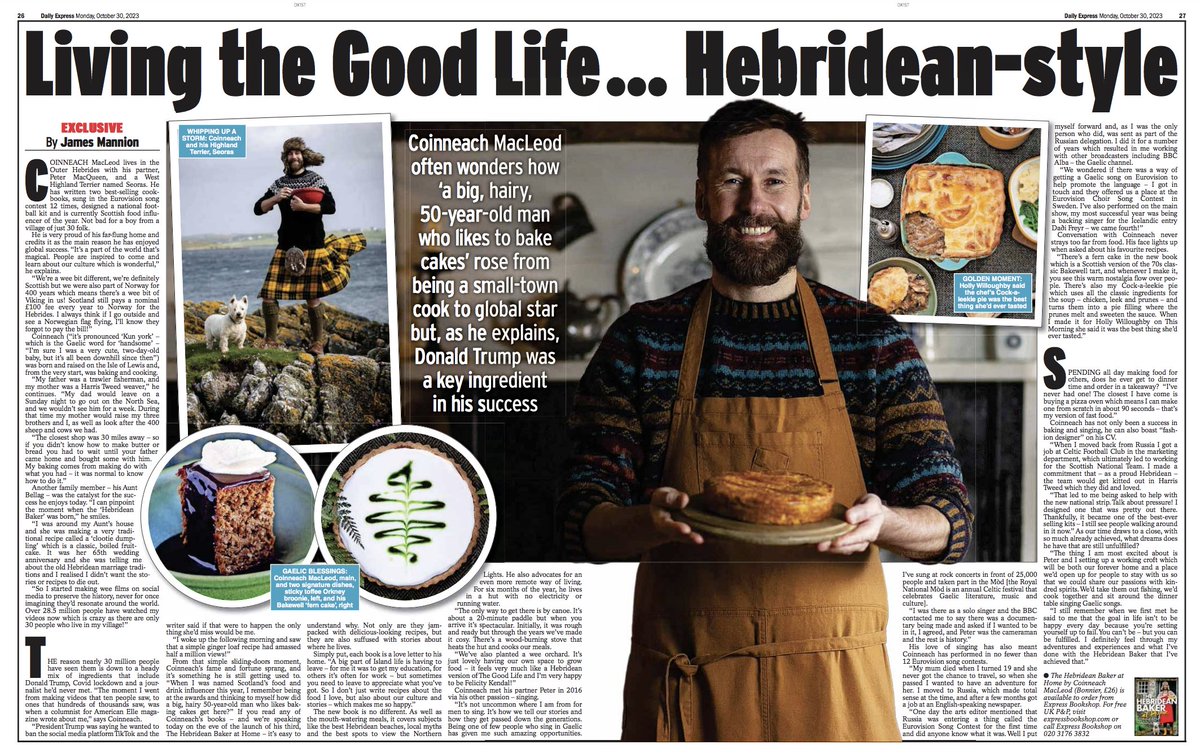 ICYMI, here's James Mannion's brilliant #ExpressFeatures interview with the marvellous <a href="/Hebridean_Baker/">Hebridean Baker</a> Coinneach MacLeod whose new book's out now. Thanks chaps... some fabulous recipes. Hat tip <a href="/stretchybrown/">Karen Stretch</a> for setting up.