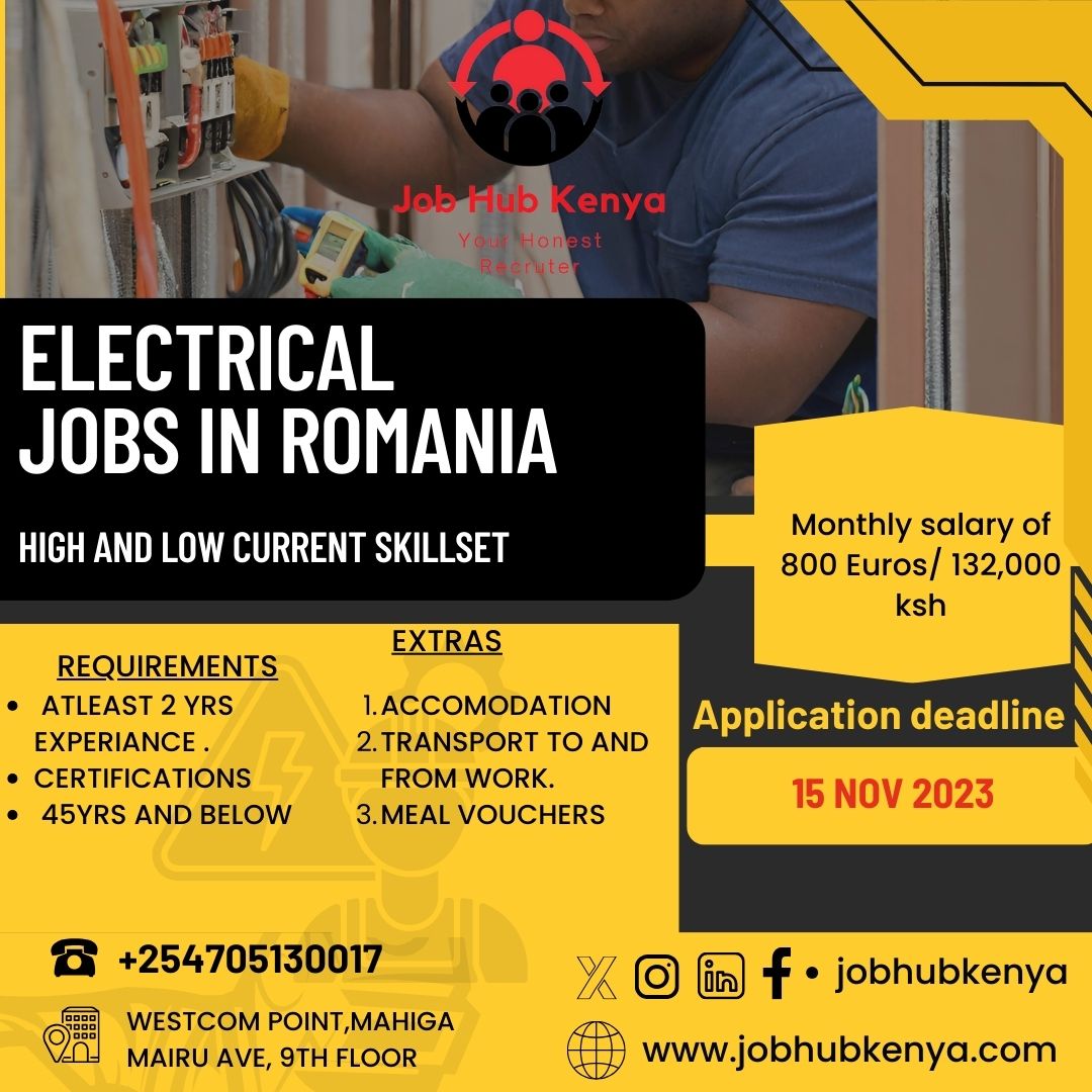 JobhubKenya's tweet photo. ⚡ Attention Electrical Engineers! ⚡
Spark your career on-site in Romania. We're seeking skilled electrical engineers to join our dynamic team. Illuminate your future with high-impact projects in the heart of Europe.
 Apply now for an electrifying journey!https://t.co/ziKNsz8Vtd https://t.co/4WptWn9CFf