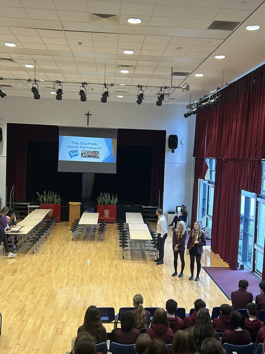 StModansSocial's tweet photo. Our Social Subjects Ambassadors are delivering fantastic presentations to inform our pupils about the Scottish Youth Parliament and how to vote on 13th November 🗳️@OfficialSYP @UNICEF_uk @StModansHS https://t.co/qDkyCTq1y7