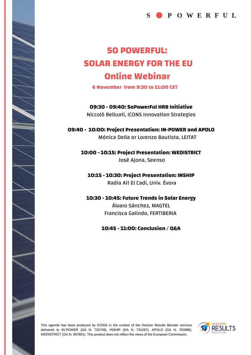 Less than one week until our webinar "Solar Energy for the EU"!

Check out the final program below and don't forget to register at the following link 👉 lnkd.in/emHAbxJH