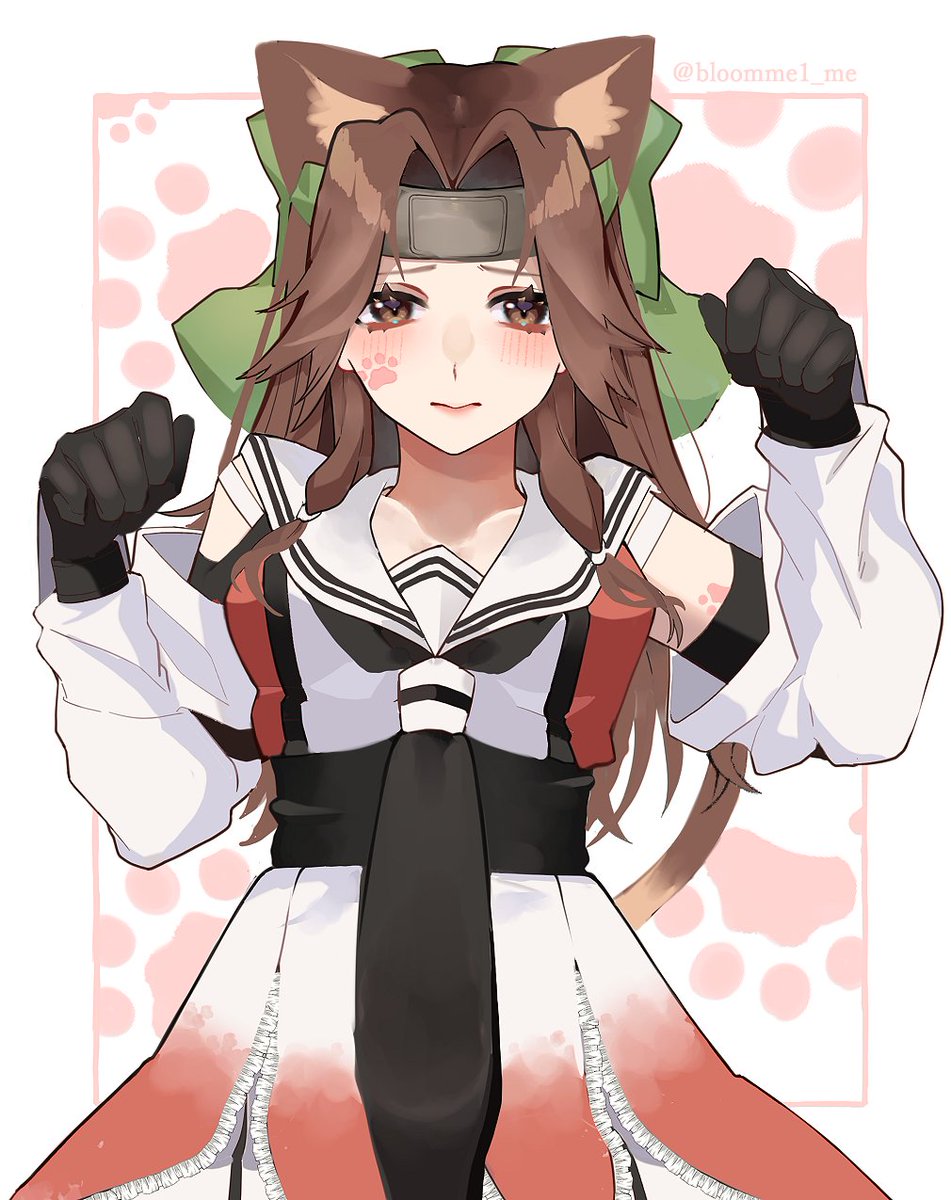 jintsuu (kancolle) 1girl solo brown hair animal ears brown eyes long hair gloves  illustration images