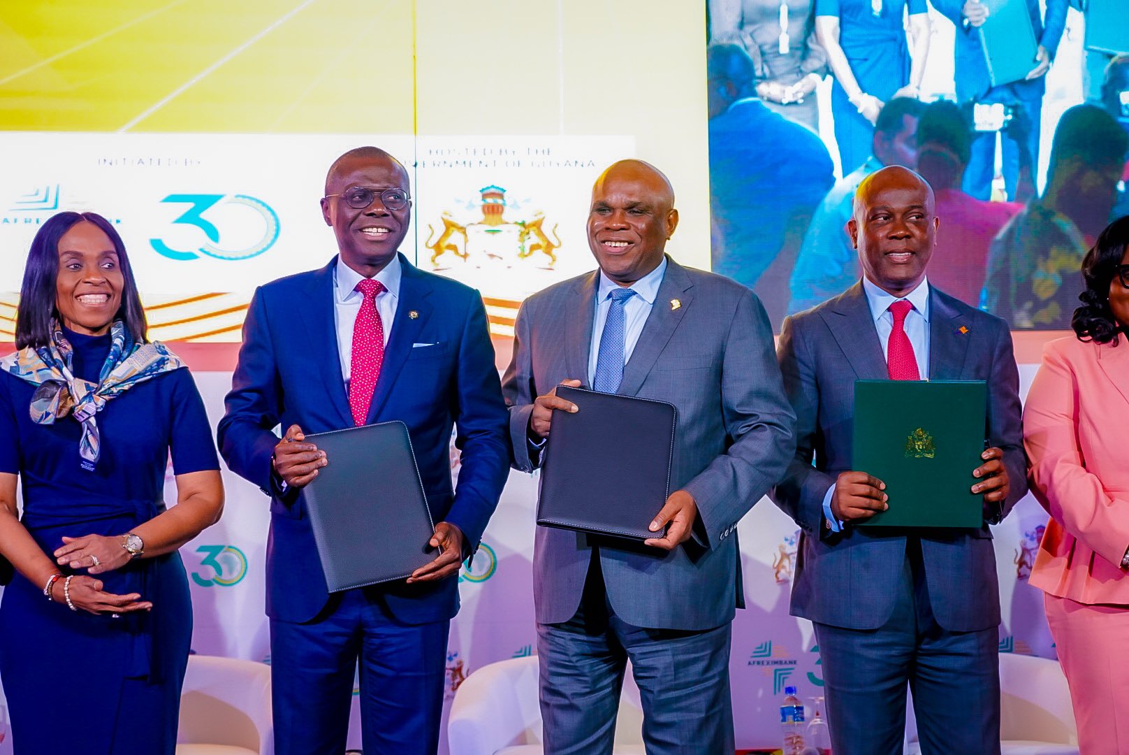 Sanwo-Olu, Oramah and Herbert Wigwe at 2nd AfriCaribbean Trade and Investment Forum in Georgetown, Guyana, on Tuesday, Oct. 31, 2023.