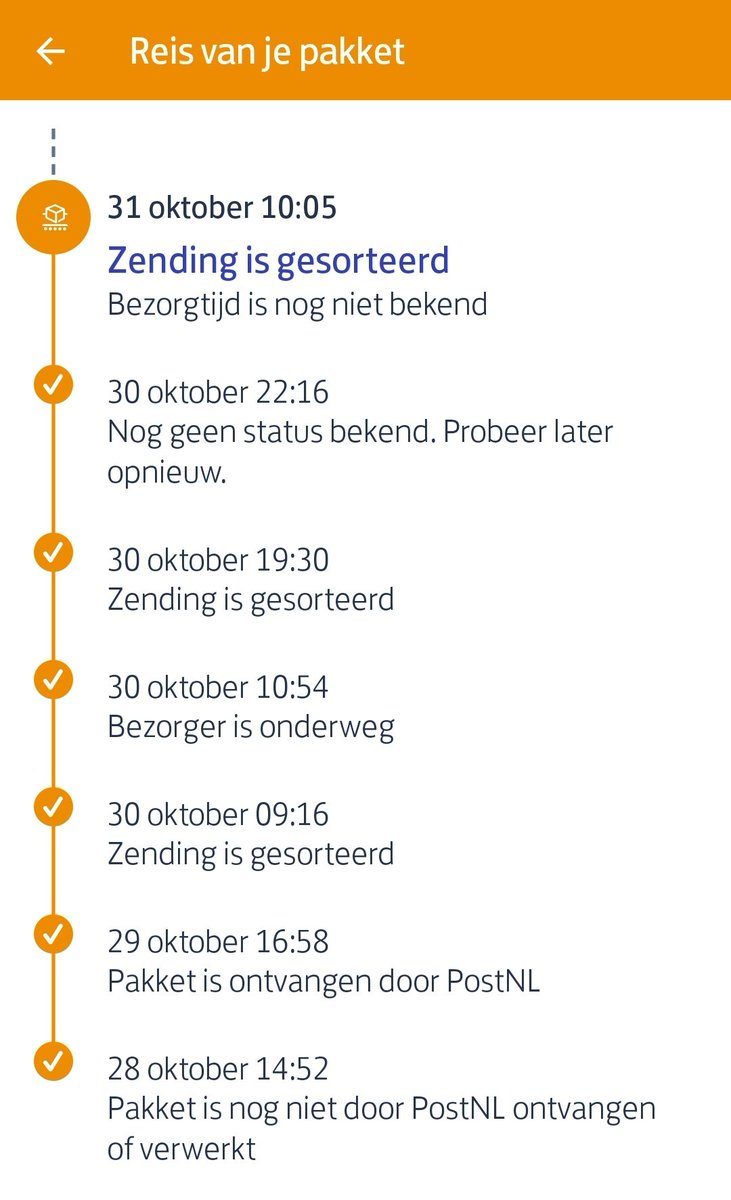 Wat een wereldbedrijf dat <a href="/PostNL/">PostNL</a> .. Pakket al 3x gesorteerd.. Twee keer een tijdsblok dat niet werd gehaald.. En een klantenservice die niks kan of doet...