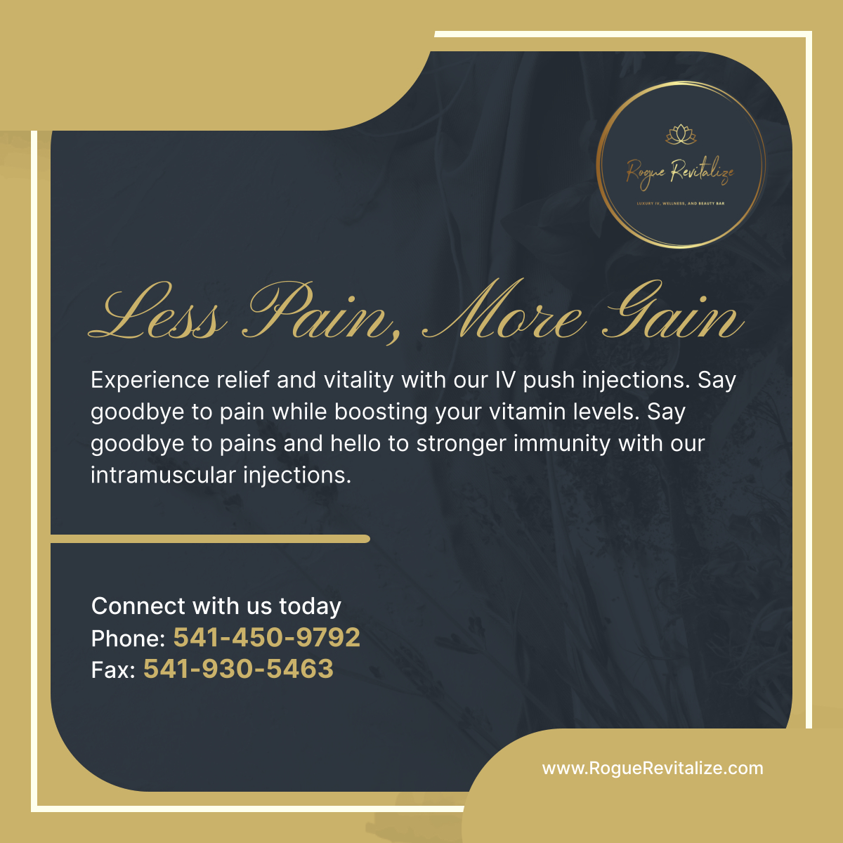 RogueRevitalize's tweet photo. Experience pain relief with Rogue Revitalize Luxury IV, Wellness, and Beauty Bar. Elevate your well-being at our premier destination. Choose us today for a rejuvenating experience.

#RogueRevitalizeLuxuryIVWellnessAndBeautyBar #IVPushInjections #MedfordOR #BeautyAndFitness https://t.co/nfG7e2u7fe
