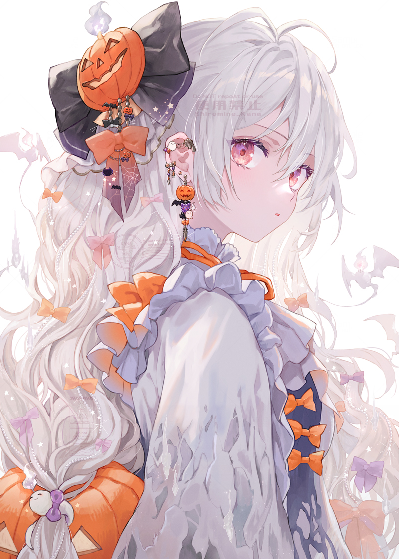 1girl solo long hair halloween jewelry earrings jack-o'-lantern  illustration images