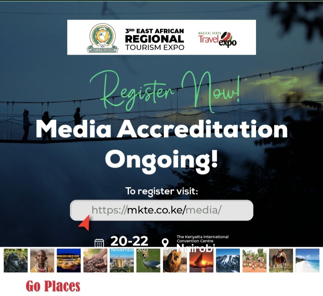 Media accreditation registration is now in full swing for the highly anticipated Regional Tourism Expo🌎✨️📹  

Register now at mkte.co.ke

#MediaAccreditation #RegionalTourismExpo #CaptureTheExcitement #ThroughYourLens