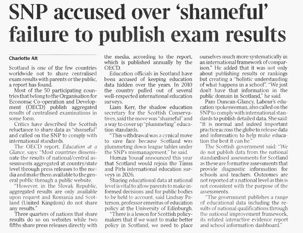 Did not @NicolaSturgeon want to be 'judged' on education? 🤔🤭 'Scotland one of only three countries that won’t share exam data' 'Critics said government’s failure to share information was “shameful” & it should comply with international standards' 🇬🇧 thetimes.co.uk/article/scotla…