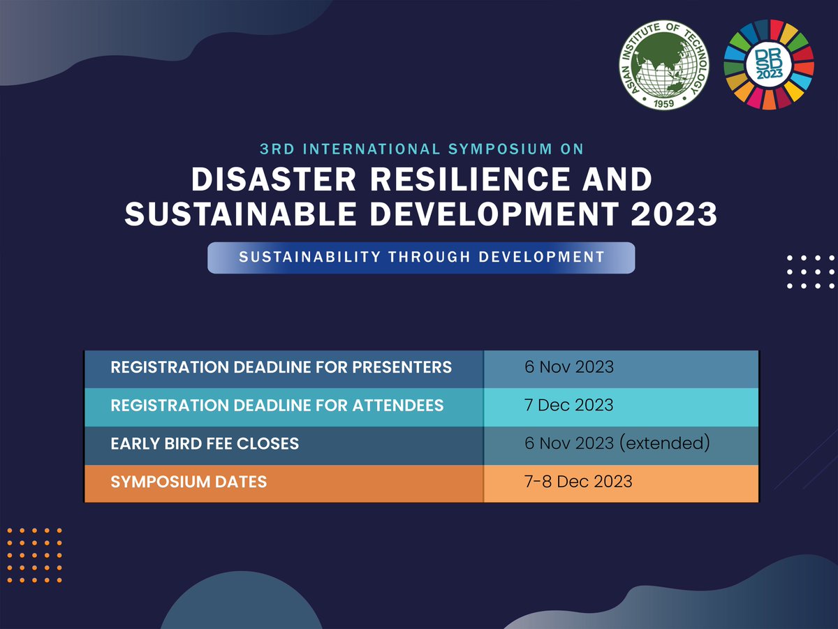dpmmait's tweet photo. [ABSTRACT SUBMISSION CLOSED, EARLY BIRD FEE EXTENDED!]

DRSD 2023 International Symposium is glad to announce that the early bird fee deadline has been extended to 6 November 2023!

Register now to avail early bird fees!

Visit https://t.co/Ux6hZzYz6L for more info. #drsd2023 https://t.co/5SaOpqIlYs