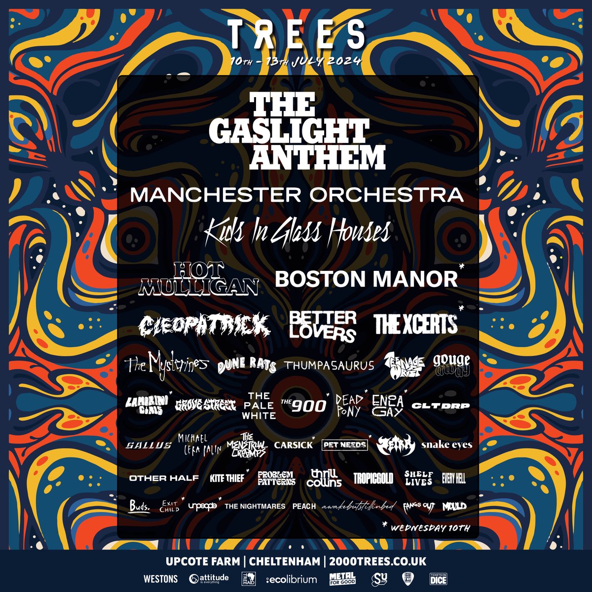 2000trees's tweet photo. HERE WE GO!!! We're super stoked to unveil over 40 new bands for 2000trees 2024, including @ManchesterOrch, @kighofficial, @HotMulligan, and our Weds lineup... there's loads of our faves here, plus some of our best pals + awesome acts who have never partied at Upcote before 💥💥 https://t.co/VG3bh9lLFw