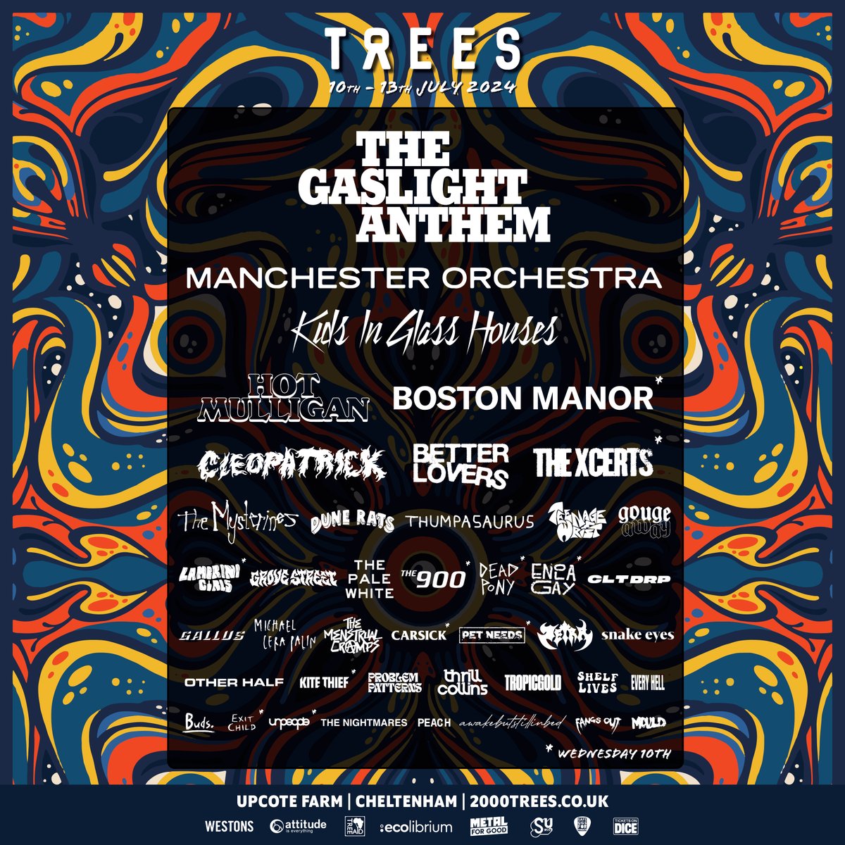 HERE WE GO!!! We're super stoked to unveil over 40 new bands for 2000trees 2024, including @ManchesterOrch, @kighofficial, @HotMulligan, and our Weds lineup... there's loads of our faves here, plus some of our best pals + awesome acts who have never partied at Upcote before 💥💥