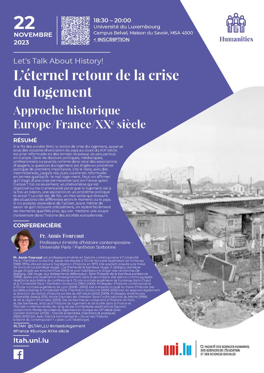 We are excited and honored to host Annie Fourcaut, Emeritus Professor of Contemporary History at University Paris 1 Panthéon Sorbonne, as part of the Let’s Talk About History conferences. Professor Fourcaut will navigate through the complex history of the housing crisis.