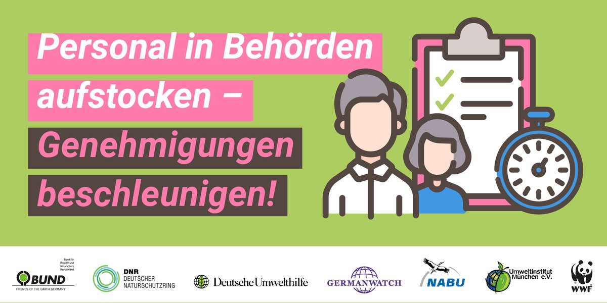 Mit <a href="/naturschutzring/">Deutscher Naturschutzring</a>, <a href="/bund_net/">BUND</a>, <a href="/NABU_de/">NABU 🦤</a>, <a href="/WWF_Deutschland/">WWF Deutschland</a>, <a href="/Umwelthilfe/">Deutsche Umwelthilfe</a> &amp; <a href="/UmweltinstitutM/">UmweltinstitutM e.V.</a> fordern wir für die Genehmigungen von Windenergieanlagen mehr Personal einzustellen und weiterzubilden, Genehmigungsprozesse zu digitalisieren und in Behörden zu priorisieren. #Windwoche