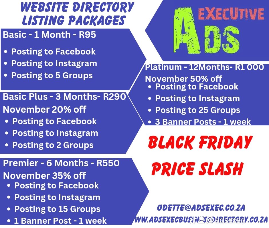 AdsExec's tweet image. Black Friday all month long with our Black Friday Price Slash Special on our website directory

#directorylisting #listyourbusiness #growyourbusinessonline