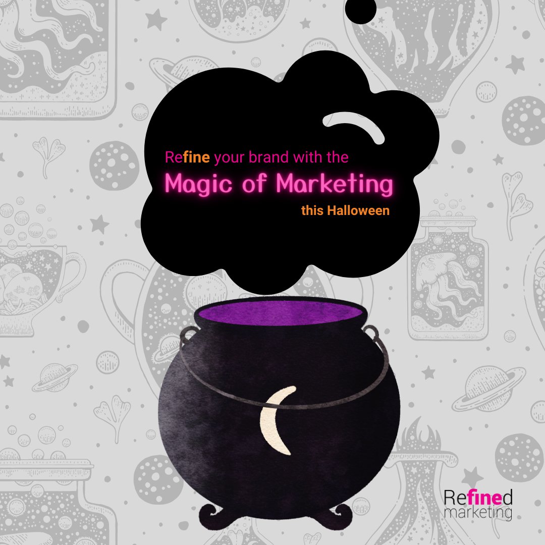 Spells, potions, and the magic of marketing - we've got it all! At Refined Marketing, we're brewing up some enchanting brand strategies. No hocus-pocus, just results. Happy Halloween! 🎃 #HalloweenMagic #BrandSpells