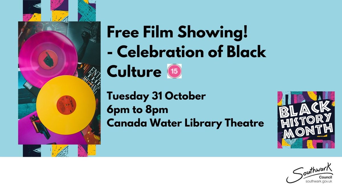 Join us TONIGHT at #CanadaWaterLibrary Theatre for a film celebrating Hip-Hop at 50! 
This film shows the journey of the music and its pioneers on how its shaped the world with black culture. 

Tuesday 31 October 2023
6pm to 8pm 
Canada Water Library Theatre 

#BlackHistoryMonth