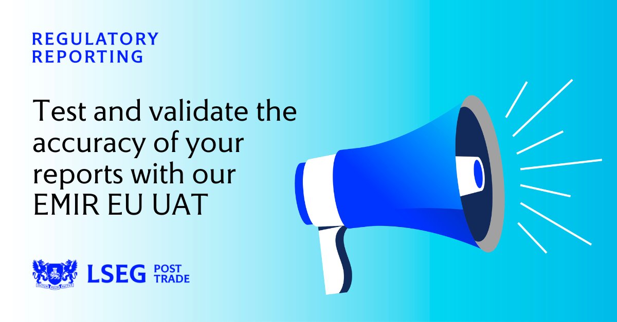 We’re pleased to announce the successful release of the next phase of our EU #EMIR UAT – including all Validation rules, allowing you to test and validate the accuracy of your reports. For further details, please visit our website: lseg.group/45P617H