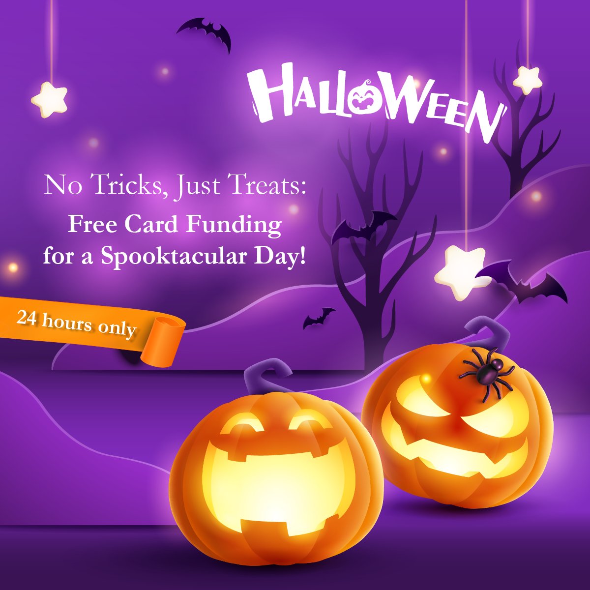 🎃👻 Have a Spooktacular day! For just 24 hours, fund your #iCard account with a stored debit or credit card and enjoy the treats with a 0.00 EUR fee. 💳✨

#Halloween